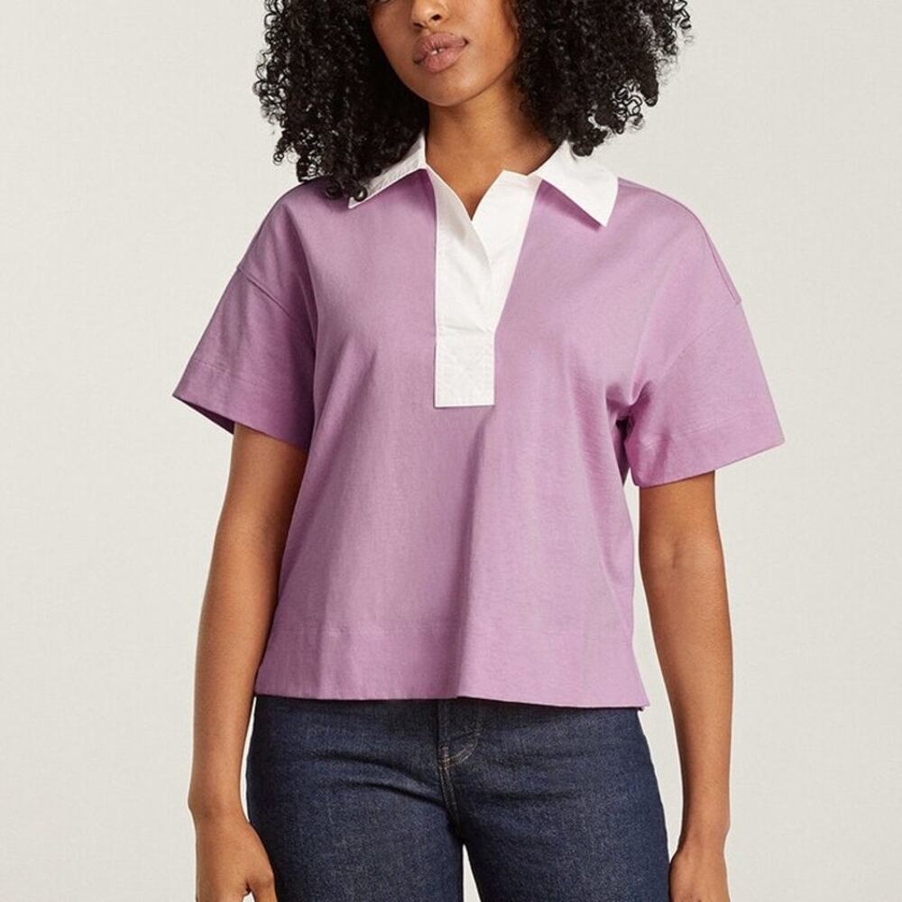 NWT Everlane The Retro Jersey Polo Short Sleeve Top Mauve Bone Womens Size XXS